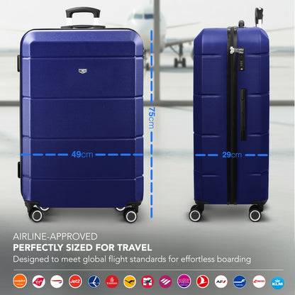 28 Inch Large Suitcase Lightweight ABS Hard Shell with TSA Lock & 4 Spinner Wheels - 75x49x29cm Check-In Luggage, Water-Resistant, UK Stock