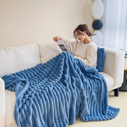 1pc Large Strips Ribbed Throw Blankets | Luxurious 270g Flannel Fleece Blanket | Warm Cozy Blanket Throws For Sofas, Bed, Chair, Couch, Settee | Super Soft Warm Blanket Single Double King Super King Size, Machine Washable, Easy Care, Perfect for Home, Tra