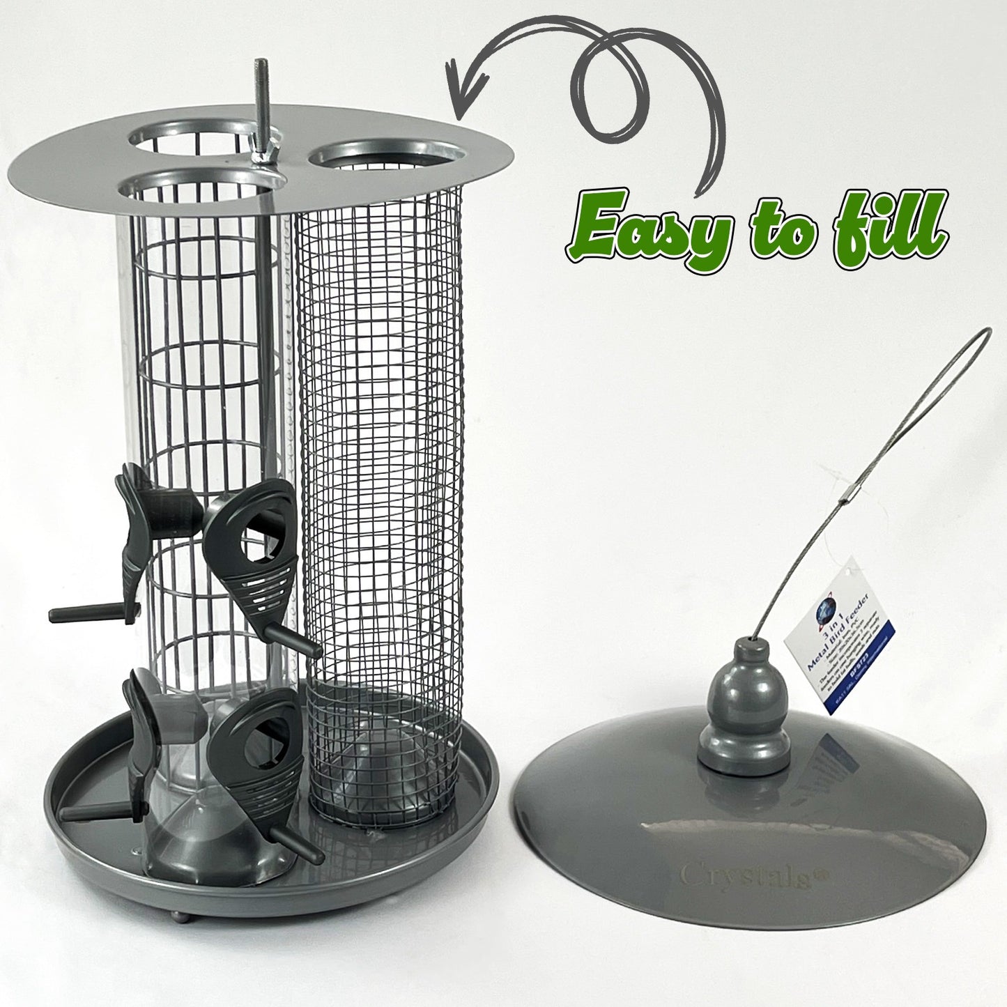 Crystals 3 in 1 Bird Feeders Hanging, Bird Seed Feeder – Seed + Nuts + Fat Ball Feeder for Garden Wild Bird Feeder - Lantern Style Bird Feeders for All Birds