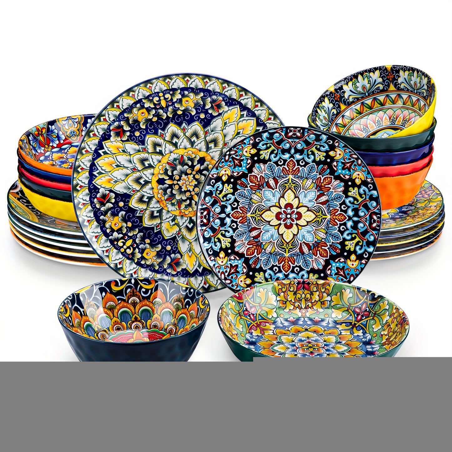 24pcs Dinner Set Stoneware Bohemian Style Tableware with Dinner Plate Dessert Plate Pasta Bowl Cereal Bowls Service for 6