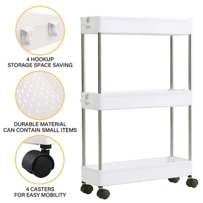 3-4 Layer Multifunctional Kitchen Storage Cart, White Slim Rolling Rack for Seasonings, Snacks, and Beverages, Gap Organizer Shelf for Refrigerator or Bathroom Toiletries