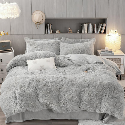Water Mink Plush Super Soft and Thicken Autumn and Winter Bedding Set, Plush Comfortable Warm Duvet Cover Pillowcases Three-piece Set, Available in Various Colors, Down Duvet Cover, Zipper Closure Design, Single/Double/King/Super King