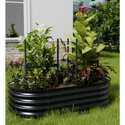 Extra Large Raised Beds for Garden, Oval Planter Box with Plant Climbing Frame, Outdoor Raised Planters for Vegetables, Flowers & Herbs, Bottomless Metal Garden Bed