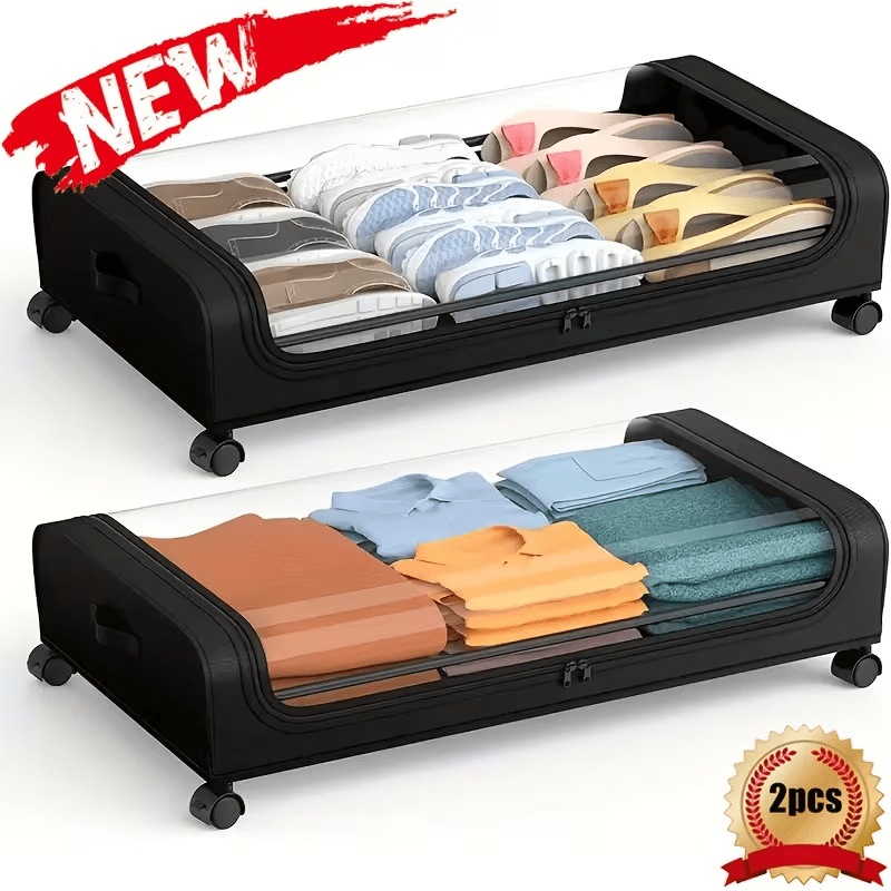 Under Bed Storage Bags 2 Pack Large Foldable Storage Boxes with Lid, Zip & Clear Window, Space Saving Organiser Containers for Clothes, Bedding, Blankets & Shoes, Ideal for Home & Dorm