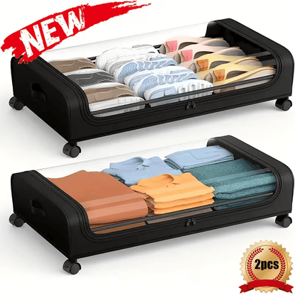 Under Bed Storage Bags 2 Pack Large Foldable Storage Boxes with Lid, Zip & Clear Window, Space Saving Organiser Containers for Clothes, Bedding, Blankets & Shoes, Ideal for Home & Dorm