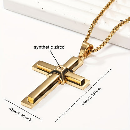 Trendy 201 201 Stainless Steel Jewelry European And American Retro Trendy Men'S 201 201 Stainless Steel Cross Inlaid Pendant Personalized Stylish Men'S Necklace