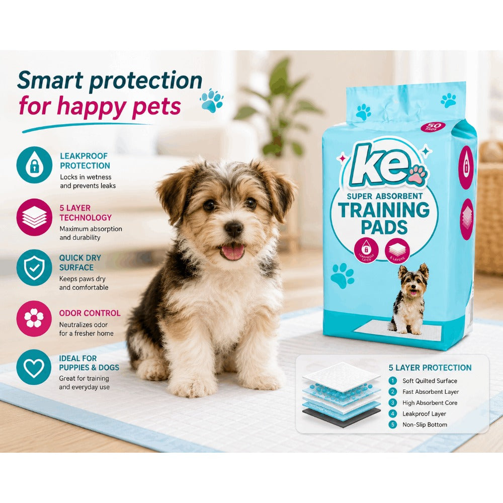 Puppy Training Pads 50 Pack | 60x45cm Super Absorbent Leakproof Dog Pee Pads | 6-Layer Odour Control Puppy Pads with Pheromones | For Puppies, Adult Dogs, Cats & Small Pets