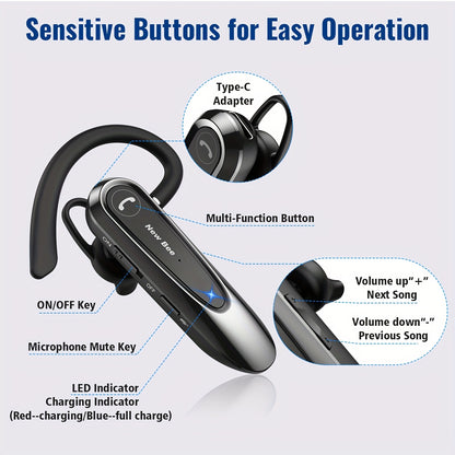New Bee Single-ear Wireless Earphones, B45 Wireless In-ear Earphones, Hands-free with Dual Microphones V5.0, Audio Wireless Earphones with 20 Hours Of Silent Microphone Connection to Two Devices: iPhone, Android, And Laptop. Ideal Gift for Friends