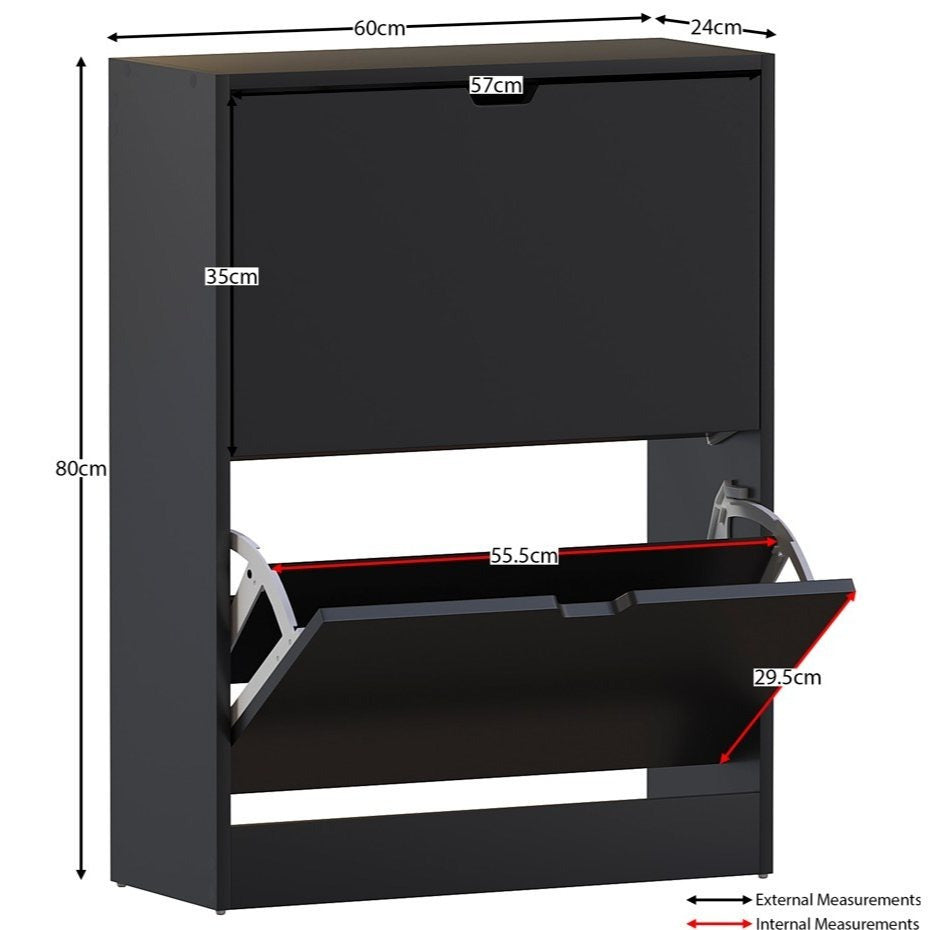 Shoe Cabinet 2-Drawer, Shoe Cabinet 2-Drawer Storage with Cut-out Handles Shoe Rack Organizer 3-4 Pairs of Shoes, Entryway Hallway Furniture
