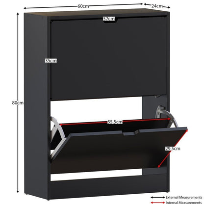 Shoe Cabinet 2-Drawer, Shoe Cabinet 2-Drawer Storage with Cut-out Handles Shoe Rack Organizer 3-4 Pairs of Shoes, Entryway Hallway Furniture