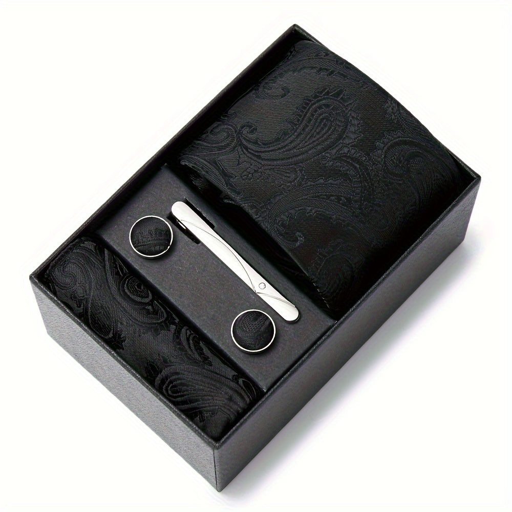 Men Men Black Paisley Tie Wedding Gift Box Tie Pocket Squares Set Necktie Box Suit Additions Fit Wedding