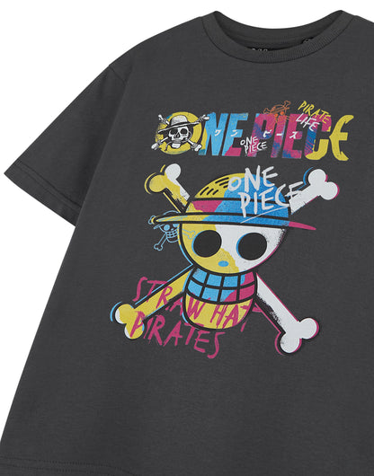One Piece Pirate Life Boys Grey Short-Sleeved T-Shirt | Pirate Graphic Tee for Kids | Pirate Ship Adventure Theme Top Gift | Childrens Nautical Apparel | Boys Pirate Life Merchandise