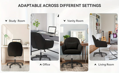 Velvet Swivel Desk Chair with Pillow & Height Adjustment – 360° Rotatable Home Office & Vanity Chair, Memory Foam Seat, Up to 150kg, for Study Room & Bedroom