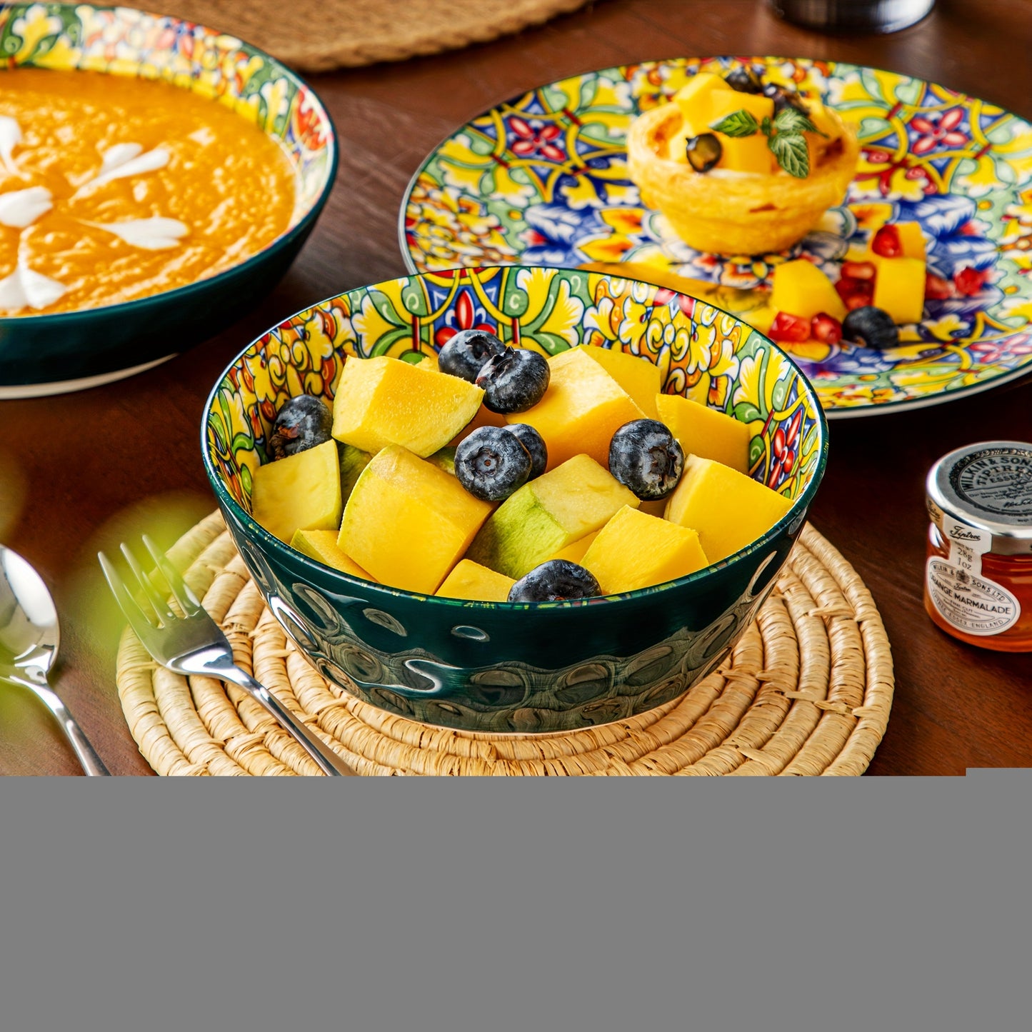 24pcs Dinner Set Stoneware Bohemian Style Tableware with Dinner Plate Dessert Plate Pasta Bowl Cereal Bowls Service for 6