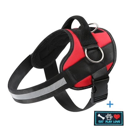 Adjustable Dog Harness for Small & Large Dogs - Reflective Nylon Vest with Striped Design, D-Ring Leash Attachment, and "Eat Play Love" Patch - Hand Wash Only