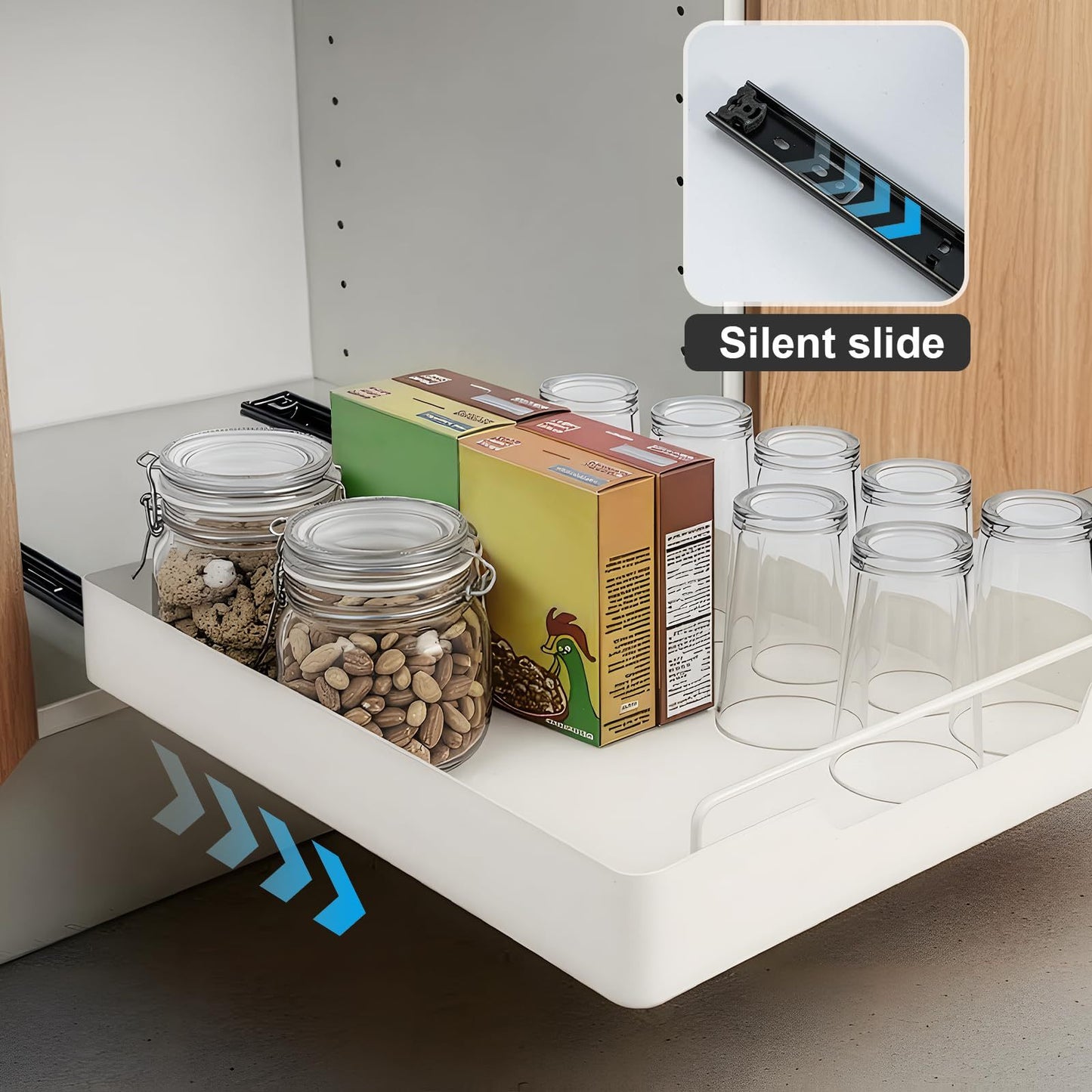 1/2pcs Pull Out Organizer, Multi-Functional Organizer, Fixed With Adhesive Nano Film, Easy To Store And Clean Built-In Drawer Design Storage Holder, For Kitchen And Bathroom, Home Organizers And Storage, Home Supplies