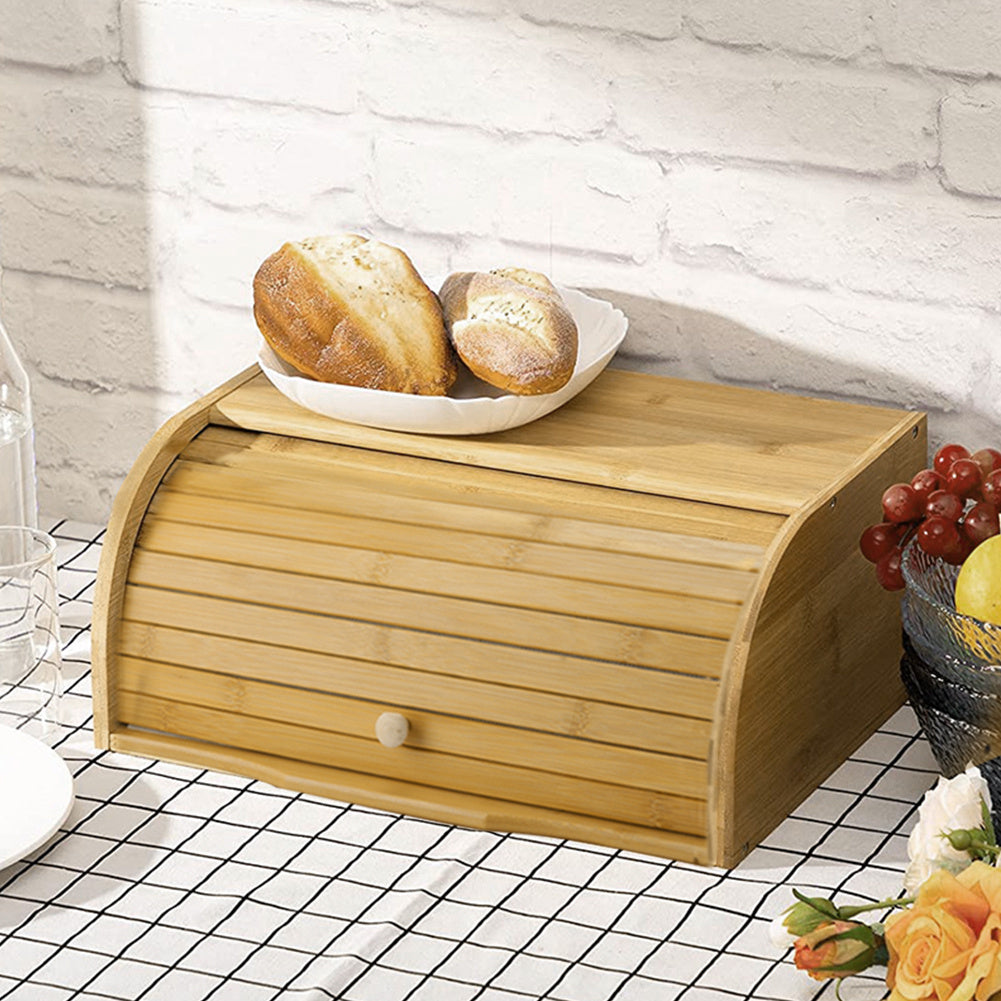 Bamboo Bread Bin Countertop Bread Storage for Kitchen with Roll Top Lid, Large Capacity Containers for Bread, Spice, Kitchen Stool, Fruits, Snack, Natural