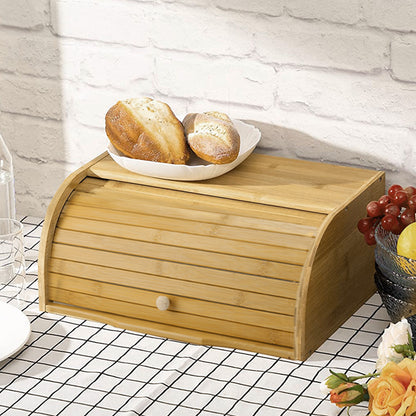 Bamboo Bread Bin Countertop Bread Storage for Kitchen with Roll Top Lid, Large Capacity Containers for Bread, Spice, Kitchen Stool, Fruits, Snack, Natural