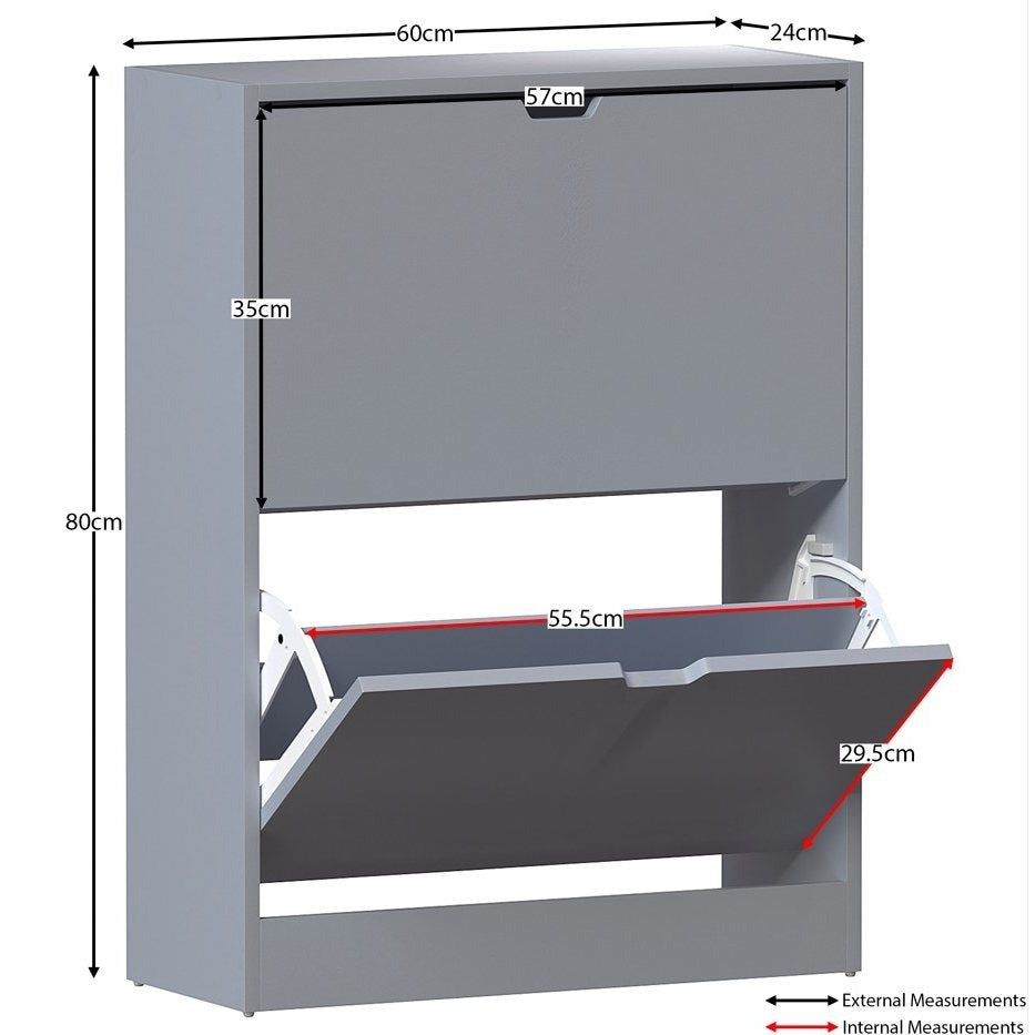 Shoe Cabinet 2-Drawer, Shoe Cabinet 2-Drawer Storage with Cut-out Handles Shoe Rack Organizer 3-4 Pairs of Shoes, Entryway Hallway Furniture