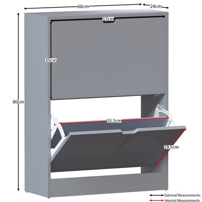 Shoe Cabinet 2-Drawer, Shoe Cabinet 2-Drawer Storage with Cut-out Handles Shoe Rack Organizer 3-4 Pairs of Shoes, Entryway Hallway Furniture