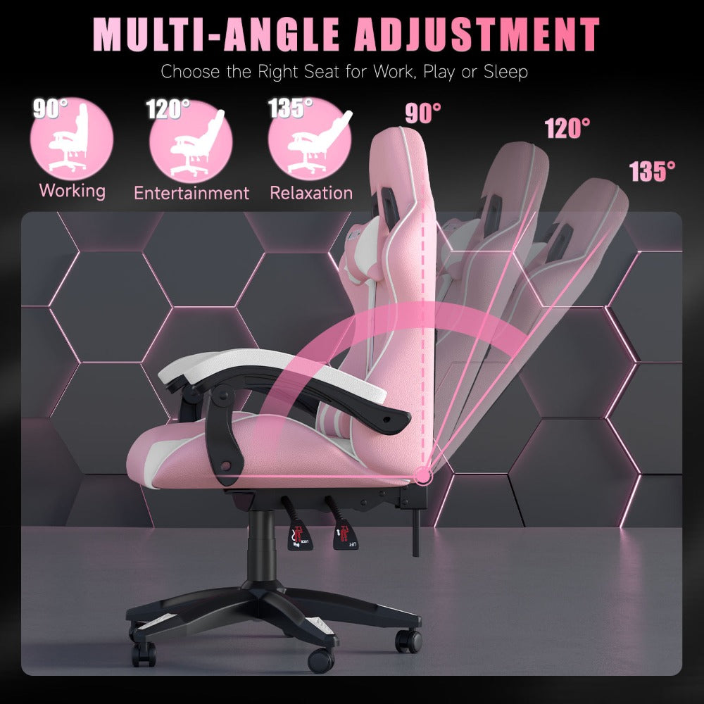 High-Back Gaming Chair with Lumbar Cushion & Headrest – Height Adjustable 90°-155° Reclining Office Computer Chair for Adults 130kg Capacity 10 Colours