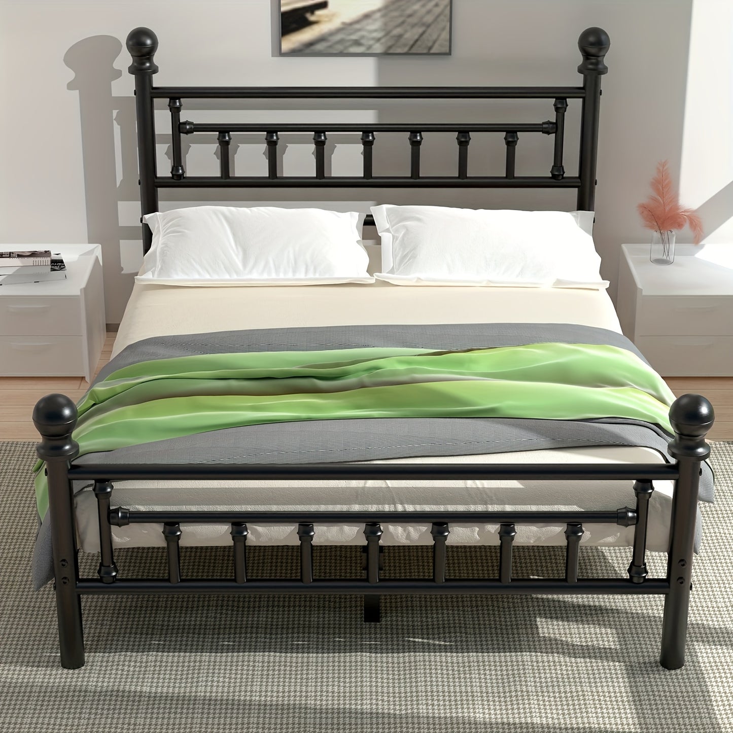 Vintage Pattern Bed Frame, Black, Single/Double/King