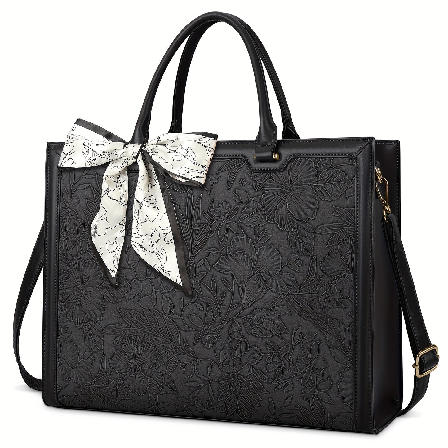 [Laptop Bag 15.6 Inch] Women's Laptop Bag 15.6 Inch Tote Faux Leather Computer Business Lightweight Office Briefcase Large Capacity Handbag Shoulder Black