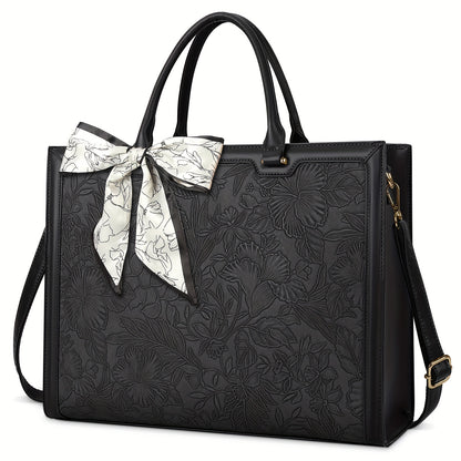 [Laptop Bag 15.6 Inch] Women's Laptop Bag 15.6 Inch Tote Faux Leather Computer Business Lightweight Office Briefcase Large Capacity Handbag Shoulder Black