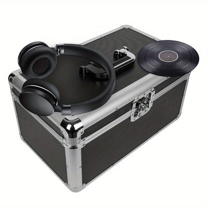 7" LP Vinyl Record Storage Box - Aluminum Flight Case with Lockable Design, Portable DJ Carry Case for 200 Vinyl Record Albums