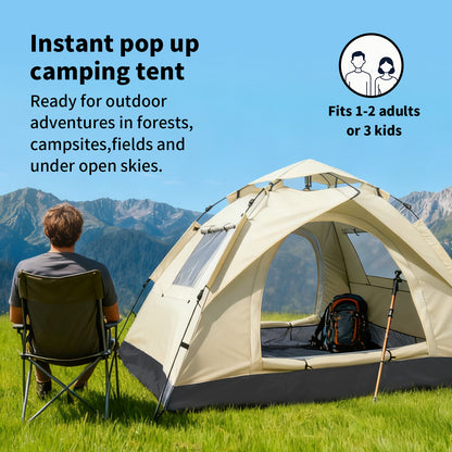 2-3 Persons Instant Auto Up Large Camping Tent Outdoor Shelter Divided Curtain for Separated Room Portable with carrying Bag for All Seasons