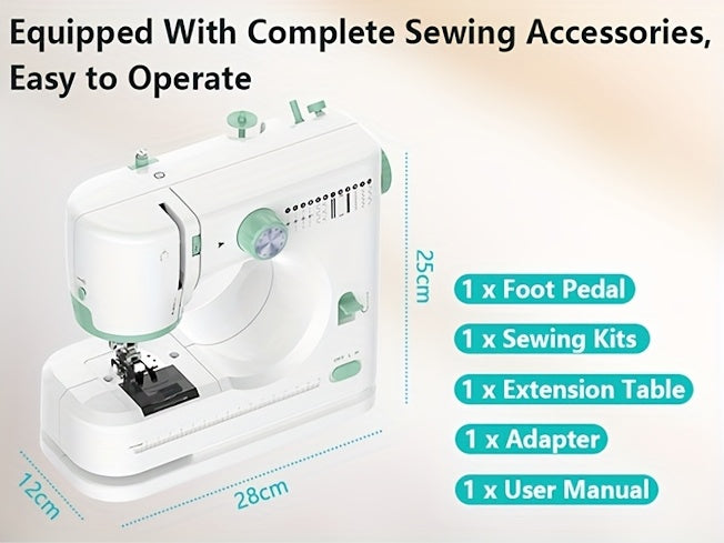 Mini Sewing Machine For Beginners, 42pcs Kit Small Sewing Machine With Extension Table, 12 Patterns, Light, Dual Speeds, Double Thread, Foot Pedal Portable Sewing Machine For Kids Adults