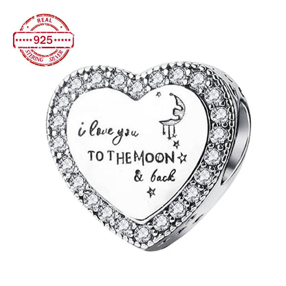 S925 Sterling Silver Love You Moon Back Heart Charm Pendant Fit Women European Moment Bracelet & Necklace Luxury Gift DIY Jewelry Making
