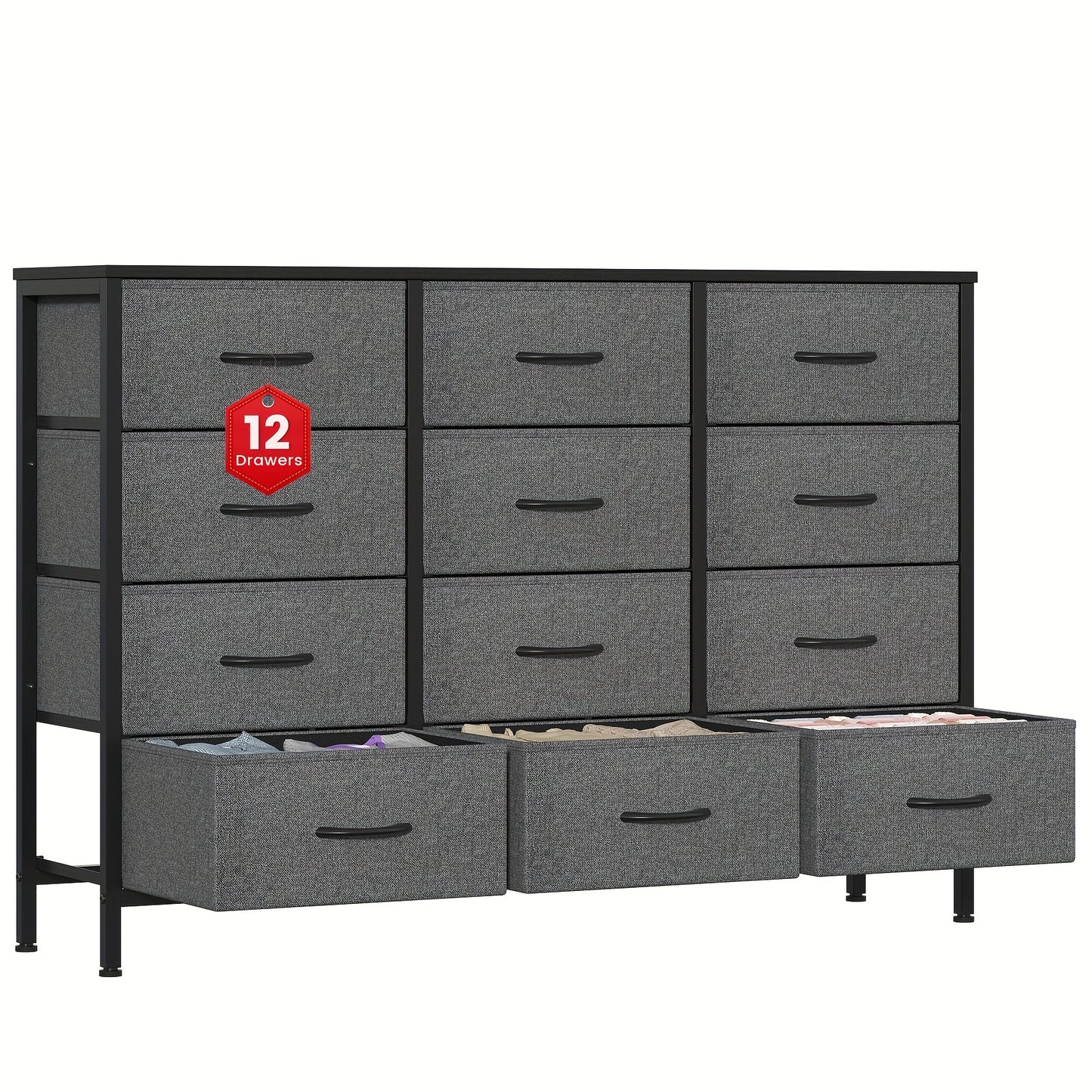 12 Canvas Chest Of Drawers Narrow Fabric Cabinet, Space-Saving Storage Organizer For Bedroom Living Room Office Sturdy Frame Chest Of Drawers
