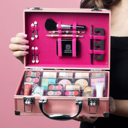 80-Piece Dawn to Dusk Makeup Large Storage Vanity Case Set, Rose Gold Beauty Kit
