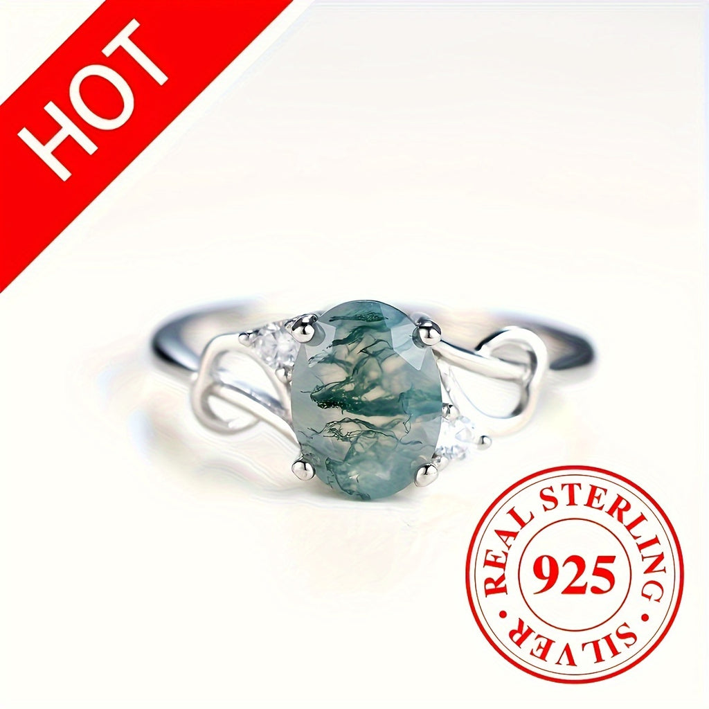 Sterling Silver Moss Agate Infinity Ring