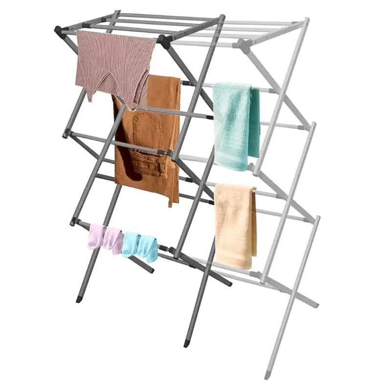Extendable 3 Tier Airer Small Foldable Expandable Airers Adjustable Length Clothes Drying Laundry Rail Indoor or Outdoor Drying Racks Horse Airer Space Saving Design, Grey