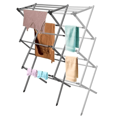 Extendable 3 Tier Airer Small Foldable Expandable Airers Adjustable Length Clothes Drying Laundry Rail Indoor or Outdoor Drying Racks Horse Airer Space Saving Design, Grey