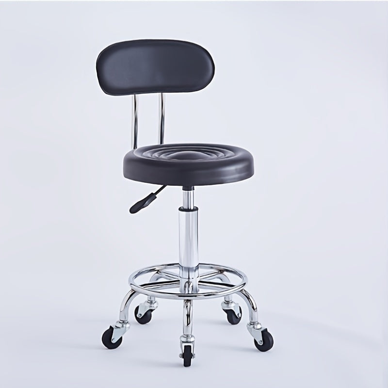 Faux Leather Bar Stool with Backrest And Smooth Rolling Wheels, Adjustable Height 360° Swivel Chair, Sturdy Construction for Commercial And Home Use, Perfect for Office, Pub, Salon, Coffee Shop And Kitchen Counter, Black
