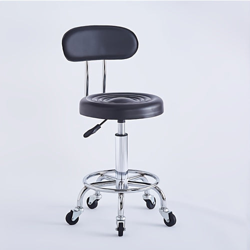 Faux Leather Bar Stool with Backrest And Smooth Rolling Wheels, Adjustable Height 360° Swivel Chair, Sturdy Construction for Commercial And Home Use, Perfect for Office, Pub, Salon, Coffee Shop And Kitchen Counter, Black