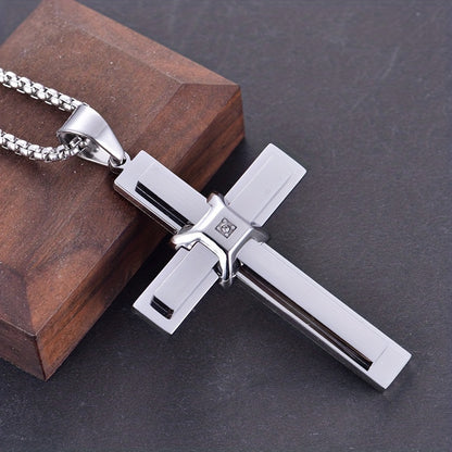 Trendy 201 201 Stainless Steel Jewelry European And American Retro Trendy Men'S 201 201 Stainless Steel Cross Inlaid Pendant Personalized Stylish Men'S Necklace