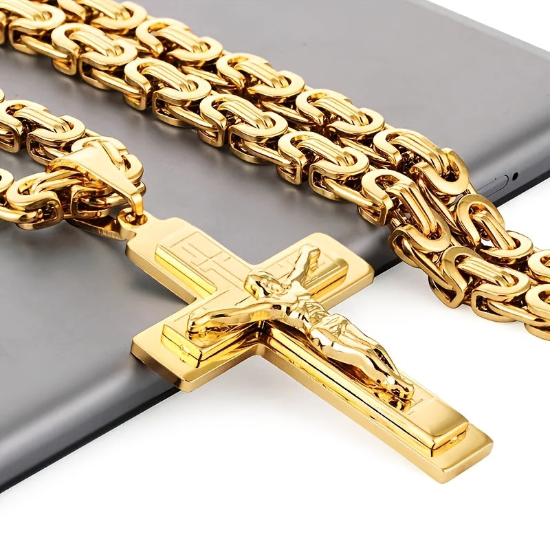 Men's Fashion Accessories 2pcs Set: Stainless Steel Corrosion Geometric Pattern Pendant + Hand-Assembled U-Shaped Necklace