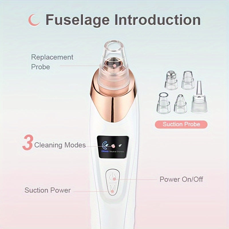 Blackhead Remover Pore Vacuum, Facial Pore Cleanser with 5 Suctions And 5 Probes, USB Rechargeable Blackhead Vacuum Kit for Adult Electric Tool, Holiday Gift