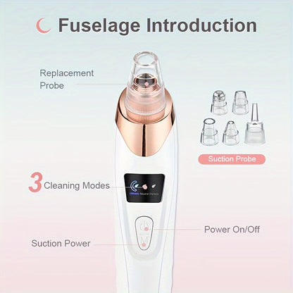 Blackhead Remover Pore Vacuum, Facial Pore Cleanser with 5 Suctions And 5 Probes, USB Rechargeable Blackhead Vacuum Kit for Adult Electric Tool, Holiday Gift