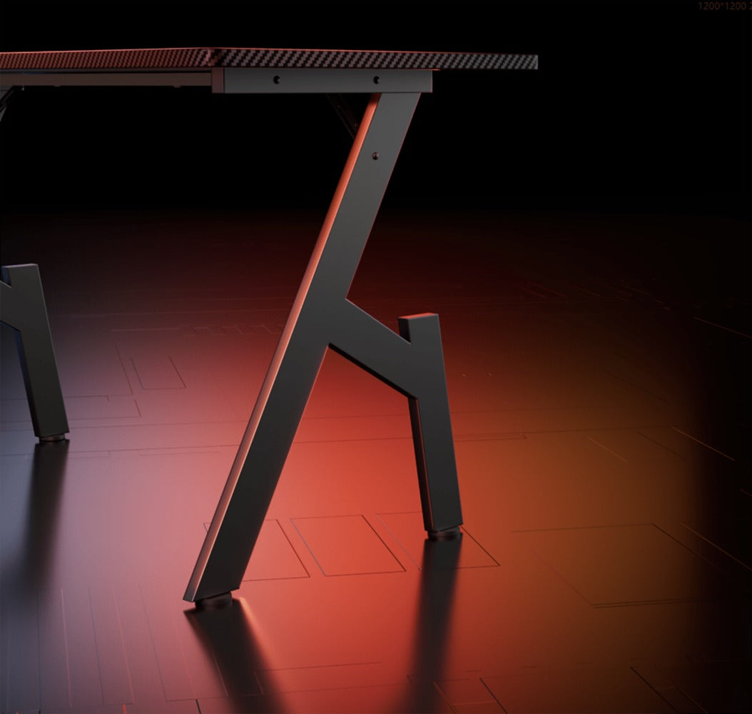 Carbon Fibre Gaming Desk with A-Shaped Steel Frame – Ergonomic Arched PC Gamer Table for Home Office, 50kg Load, 3 Size Options, Black