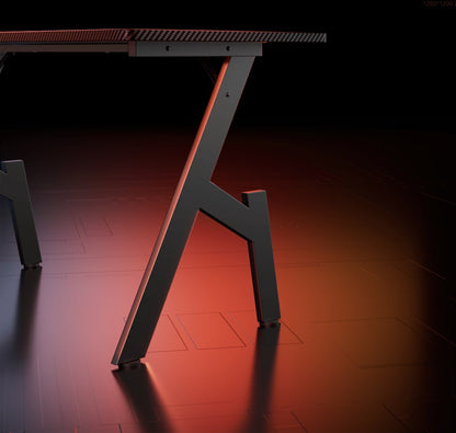 Carbon Fibre Gaming Desk with A-Shaped Steel Frame – Ergonomic Arched PC Gamer Table for Home Office, 50kg Load, 3 Size Options, Black
