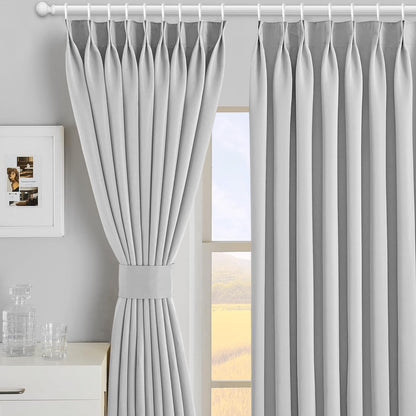 2pcs Premium Blackout Pencil Pleat Curtains – Heavy Duty Thermal Insulated Window Drapes with Matching Ties, Noise Reducing, Energy Saving & UV Blocking, Perfect for Bedroom & Living Room