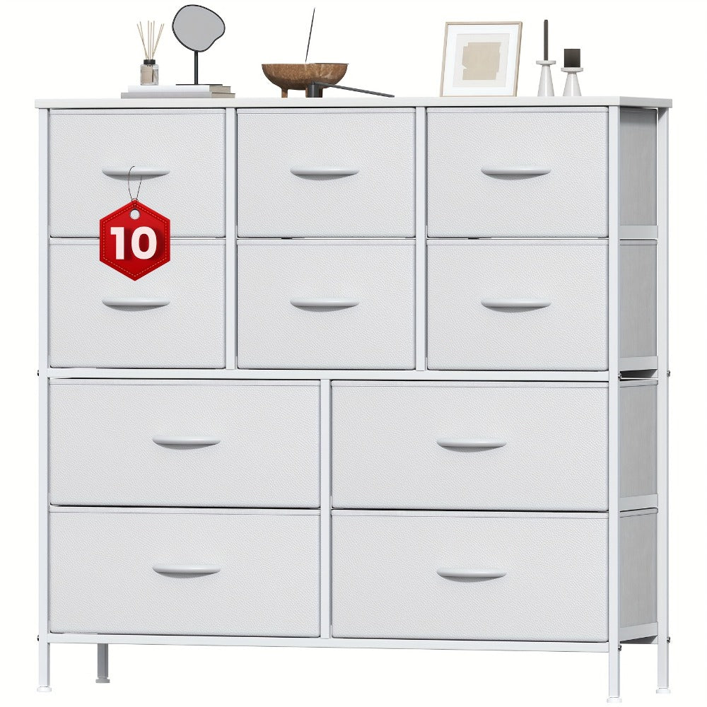 10-Drawer Dresser with Metal Frame & Fabric Drawers – MDF Top, Adjustable Legs & Anti-Tip Safety for Bedroom, Closet, Living Room & Office