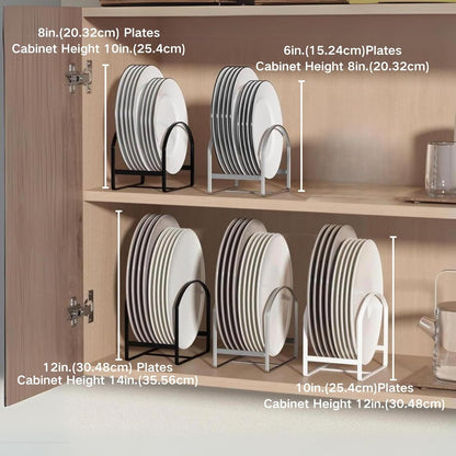 4 Pack Kitchen Plate Holder Organiser, Metal Dish Storage Rack for Cabinet, Cupboard & Countertop, Space Saver Upright Dish Drying Stand – 2 Large & 2 Small, Black