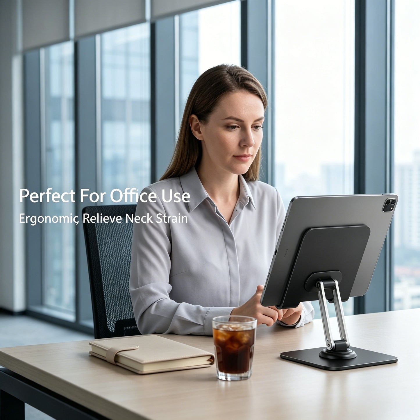 3-piece set (1 heavy-duty adjustable tablet stand+1 hex wrench+data cable storage bag) -360 ° rotating base, foldable design, all metal structure, ergonomic desktop stand, suitable for iPad, tablet, phone, and laptop, sturdy and stable, suitable for both