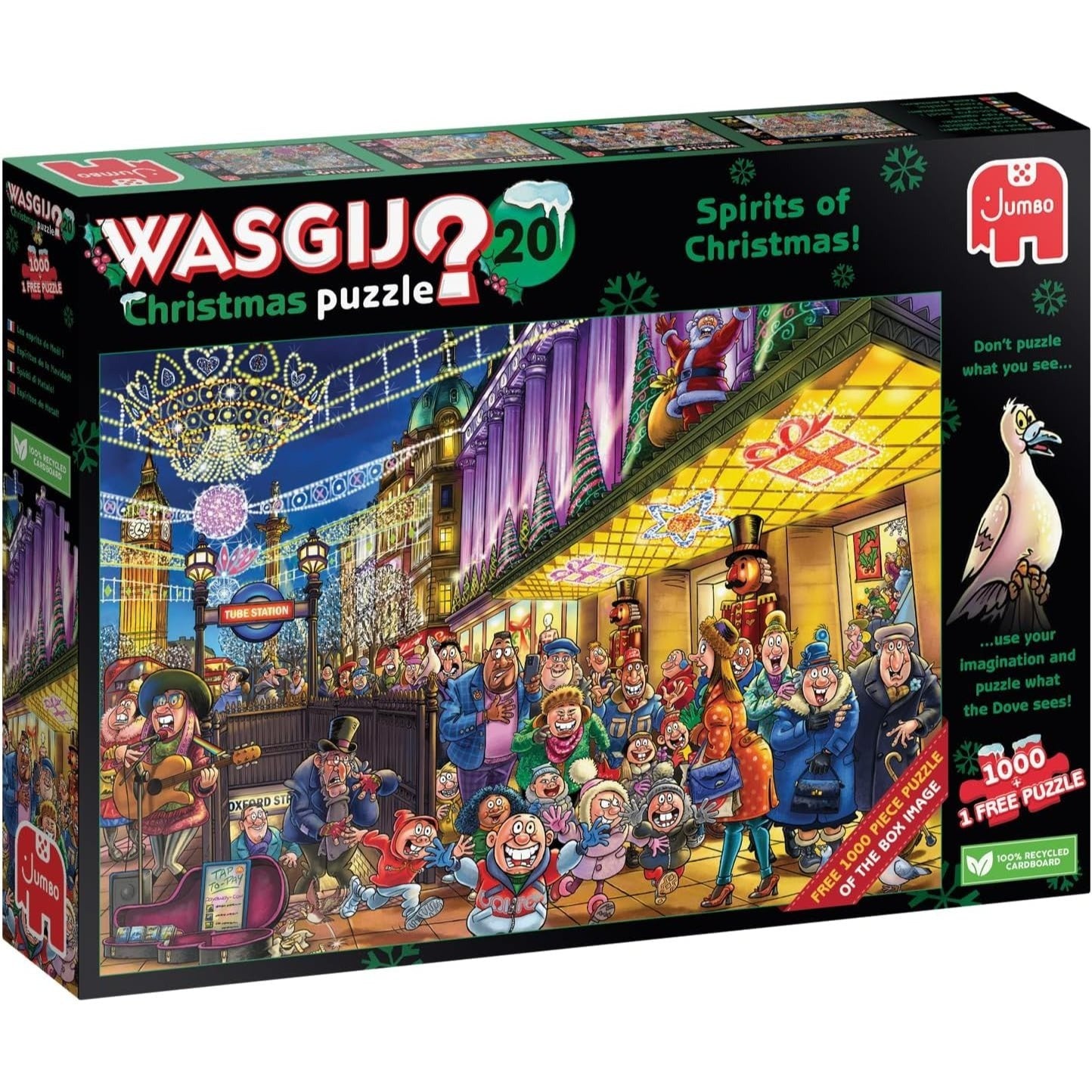 Wasgij Christmas 20, Spirits of Christmas - 2 x 1000 Piece Puzzles - Festive Fun Set of 2 Adults Jigsaw Puzzles - 100% Recycled Cardboard - 2 in 1, 1000pc Puzzle Set with Box Image Puzzle - Jumbo